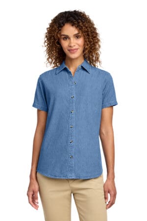 Port & Co  Women's Short Sleeve Value Denim Shirt. LSP11
