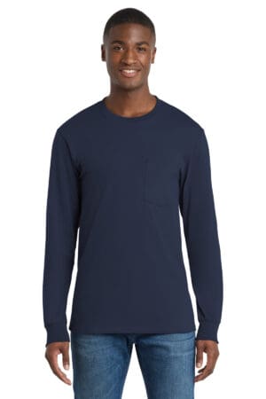 Port & Co  Long Sleeve Essential Pocket Tee. PC61LSP